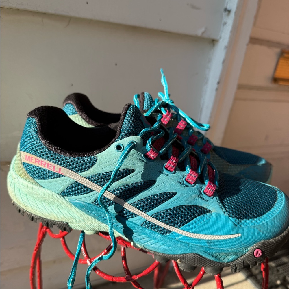 Merrell Women's Teal and Pink Trail Running Shoes - Picture 6 of 10